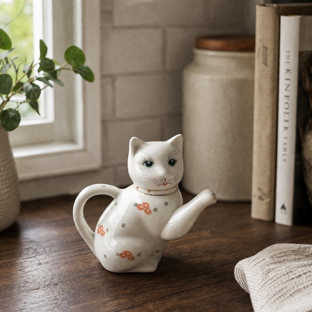Vintage 1970s Porcelain Cat Teapot Figural Made in China Cottagecore Cat Lover